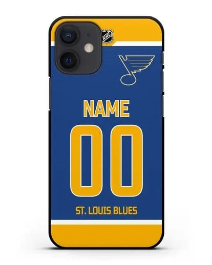 Чехол ХК Сент-Луис Блюз с фамилией и номером синяя форма силиконовый для iPhone 12 mini