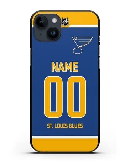Чехол ХК Сент-Луис Блюз с фамилией и номером синяя форма силиконовый для iPhone 14 Plus