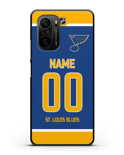 Чехол ХК Сент-Луис Блюз с фамилией и номером синяя форма силиконовый для Xiaomi Poco F3