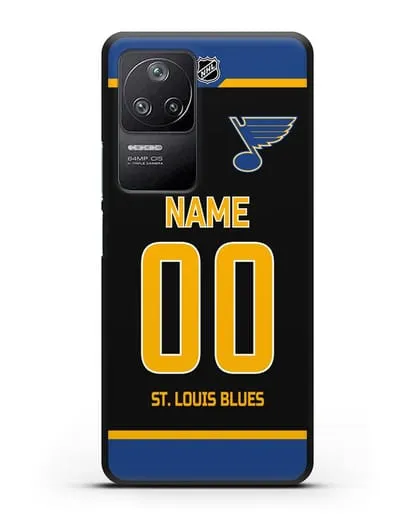 Чехол ХК Сент-Луис Блюз с фамилией и номером черная форма силиконовый для Xiaomi Poco F4
