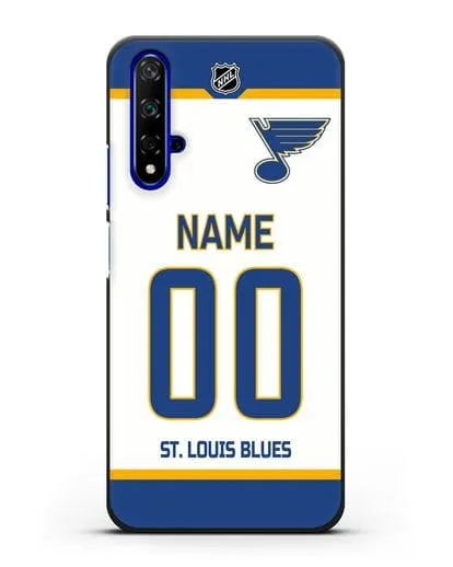 Чехол ХК Сент-Луис Блюз с фамилией и номером белая форма силиконовый для Honor 20