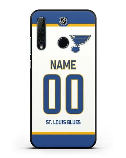 Чехол ХК Сент-Луис Блюз с фамилией и номером белая форма силиконовый для Honor 20e