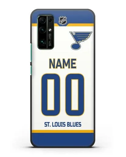 Чехол ХК Сент-Луис Блюз с фамилией и номером белая форма силиконовый для Honor 30