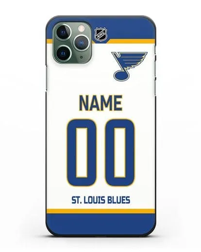 Чехол ХК Сент-Луис Блюз с фамилией и номером белая форма силиконовый для iPhone 11 Pro Max
