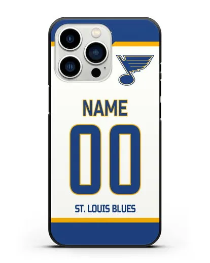 Чехол ХК Сент-Луис Блюз с фамилией и номером белая форма силиконовый для iPhone 13 Pro