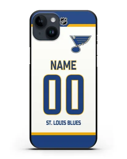 Чехол ХК Сент-Луис Блюз с фамилией и номером белая форма силиконовый для iPhone 14 Plus