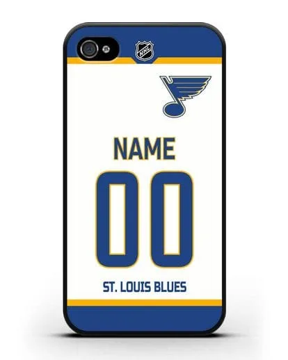 Чехол ХК Сент-Луис Блюз с фамилией и номером белая форма силиконовый для iPhone 4/4s