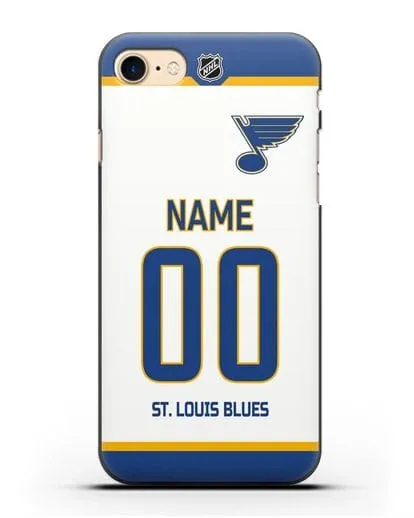 Чехол ХК Сент-Луис Блюз с фамилией и номером белая форма силиконовый для iPhone 8