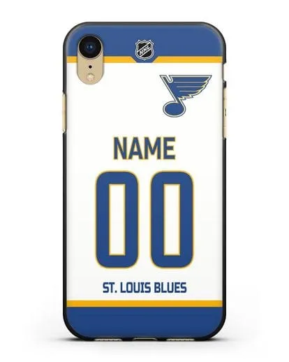Чехол ХК Сент-Луис Блюз с фамилией и номером белая форма силиконовый для iPhone XR