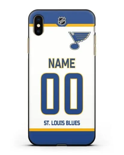 Чехол ХК Сент-Луис Блюз с фамилией и номером белая форма силиконовый для iPhone XS Max