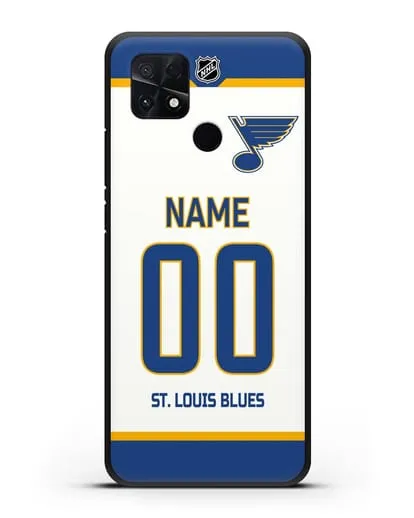 Чехол ХК Сент-Луис Блюз с фамилией и номером белая форма силиконовый для Xiaomi Poco C40