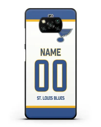 Чехол ХК Сент-Луис Блюз с фамилией и номером белая форма силиконовый для Xiaomi Poco X3