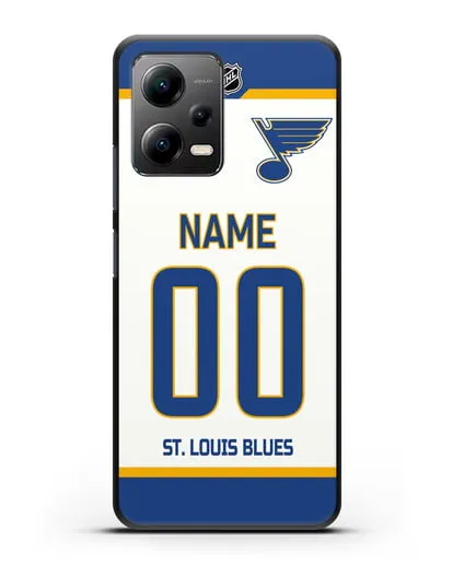 Чехол ХК Сент-Луис Блюз с фамилией и номером белая форма силиконовый для Xiaomi Poco X5