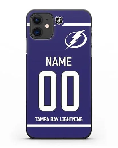 Чехол ХК Тампа-Бэй Лайтнинг с фамилией и номером синяя форма силиконовый для iPhone 11