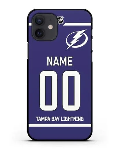 Чехол ХК Тампа-Бэй Лайтнинг с фамилией и номером синяя форма силиконовый для iPhone 12