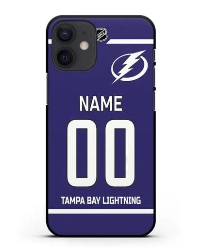 Чехол ХК Тампа-Бэй Лайтнинг с фамилией и номером синяя форма силиконовый для iPhone 12 mini
