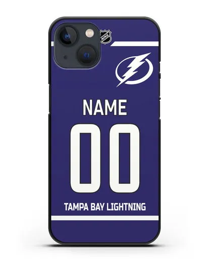 Чехол ХК Тампа-Бэй Лайтнинг с фамилией и номером синяя форма силиконовый для iPhone 13 Mini