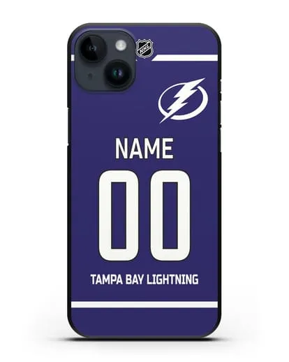 Чехол ХК Тампа-Бэй Лайтнинг с фамилией и номером синяя форма силиконовый для iPhone 14 Plus