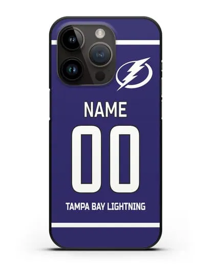 Чехол ХК Тампа-Бэй Лайтнинг с фамилией и номером синяя форма силиконовый для iPhone 14 Pro
