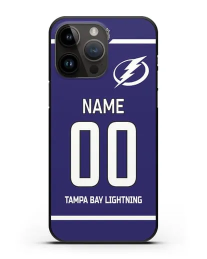 Чехол ХК Тампа-Бэй Лайтнинг с фамилией и номером синяя форма силиконовый для iPhone 14 Pro Max