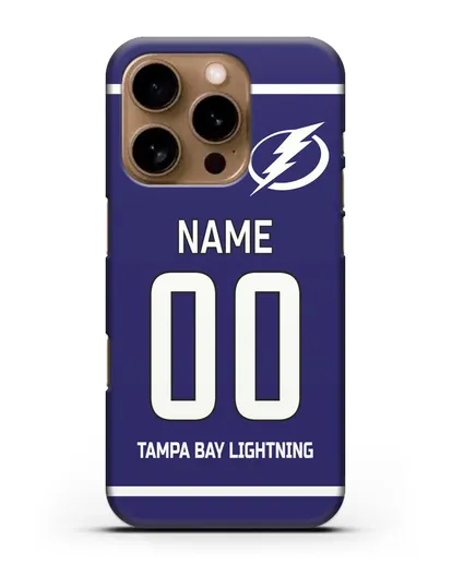 Чехол ХК Тампа-Бэй Лайтнинг с фамилией и номером синяя форма силиконовый для iPhone 16 Pro