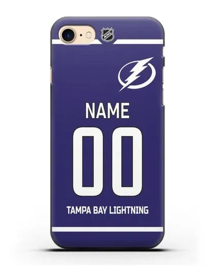 Чехол ХК Тампа-Бэй Лайтнинг с фамилией и номером синяя форма силиконовый для iPhone 8