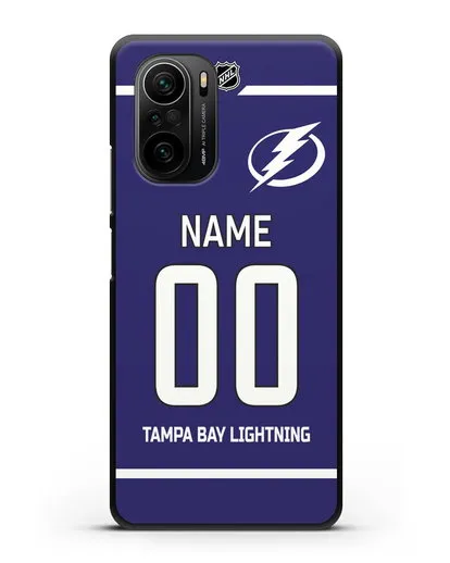 Чехол ХК Тампа-Бэй Лайтнинг с фамилией и номером синяя форма силиконовый для Xiaomi Poco F3 Pro