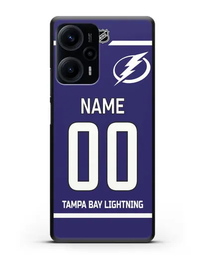 Чехол ХК Тампа-Бэй Лайтнинг с фамилией и номером синяя форма силиконовый для Xiaomi Poco F5
