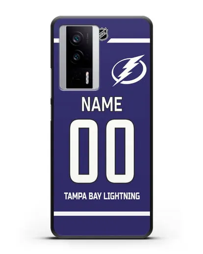 Чехол ХК Тампа-Бэй Лайтнинг с фамилией и номером синяя форма силиконовый для Xiaomi Poco F5 Pro