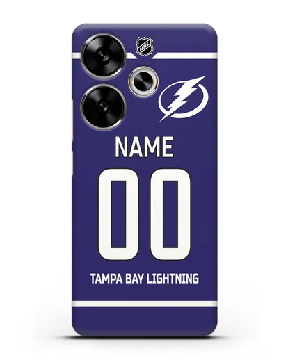 Чехол ХК Тампа-Бэй Лайтнинг с фамилией и номером синяя форма силиконовый для Xiaomi Poco F6
