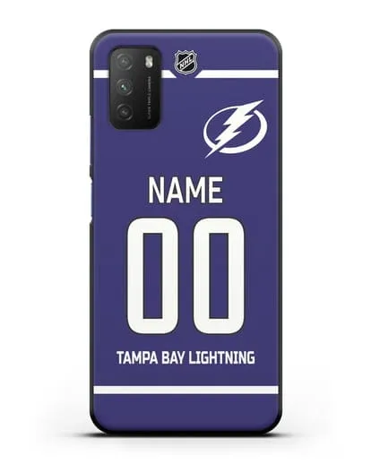 Чехол ХК Тампа-Бэй Лайтнинг с фамилией и номером синяя форма силиконовый для Xiaomi Poco M3