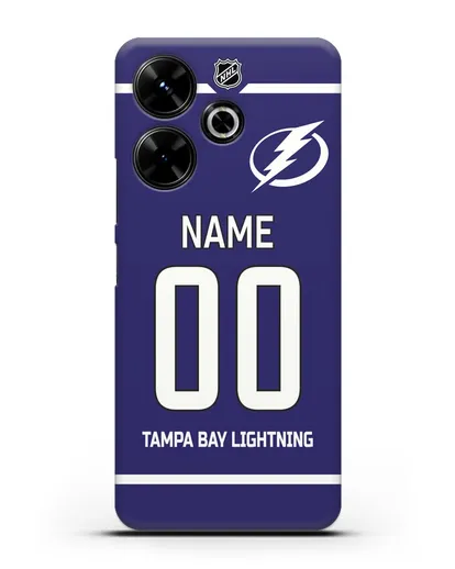 Чехол ХК Тампа-Бэй Лайтнинг с фамилией и номером синяя форма силиконовый для Xiaomi Poco M6