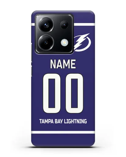 Чехол ХК Тампа-Бэй Лайтнинг с фамилией и номером синяя форма силиконовый для Xiaomi Poco X6