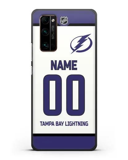 Чехол ХК Тампа-Бэй Лайтнинг с фамилией и номером белая форма силиконовый для Honor 30 Pro