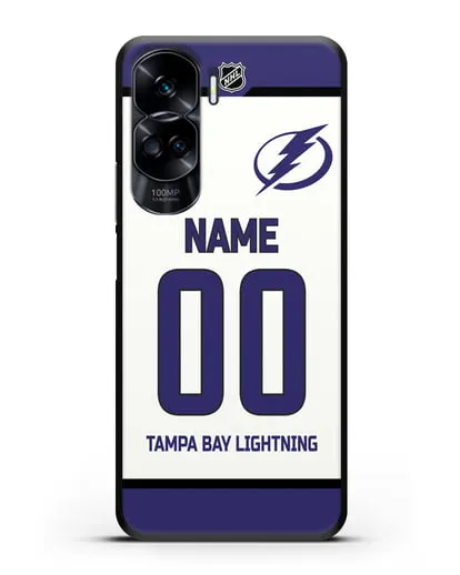 Чехол ХК Тампа-Бэй Лайтнинг с фамилией и номером белая форма силиконовый для Honor 90 Lite