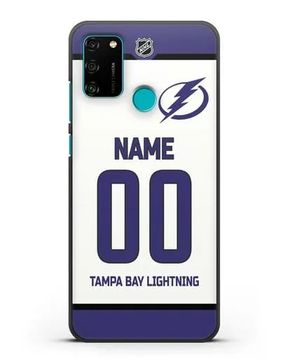 Чехол ХК Тампа-Бэй Лайтнинг с фамилией и номером белая форма силиконовый для Honor 9A