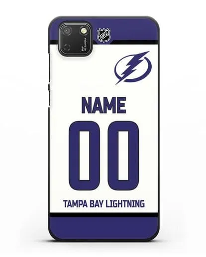 Чехол ХК Тампа-Бэй Лайтнинг с фамилией и номером белая форма силиконовый для Honor 9S