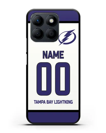 Чехол ХК Тампа-Бэй Лайтнинг с фамилией и номером белая форма силиконовый для Honor X8b