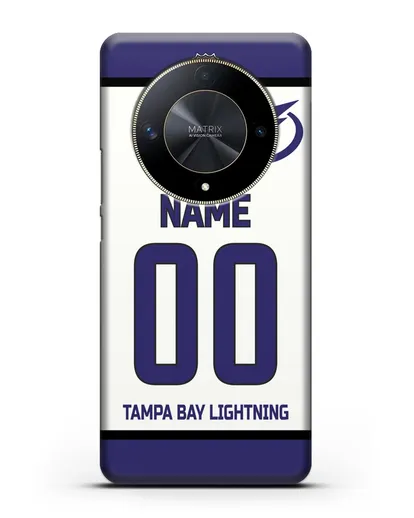 Чехол ХК Тампа-Бэй Лайтнинг с фамилией и номером белая форма силиконовый для Honor X9b