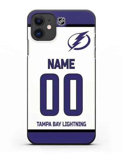 Чехол ХК Тампа-Бэй Лайтнинг с фамилией и номером белая форма силиконовый для iPhone 11