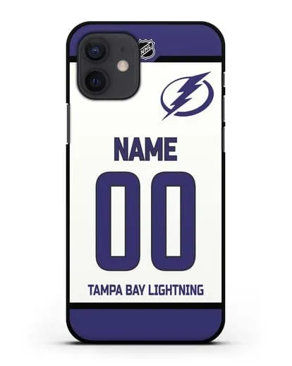 Чехол ХК Тампа-Бэй Лайтнинг с фамилией и номером белая форма силиконовый для iPhone 12