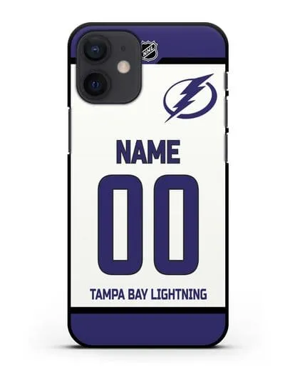 Чехол ХК Тампа-Бэй Лайтнинг с фамилией и номером белая форма силиконовый для iPhone 12 mini