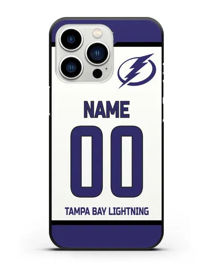 Чехол ХК Тампа-Бэй Лайтнинг с фамилией и номером белая форма силиконовый для iPhone 13 Pro
