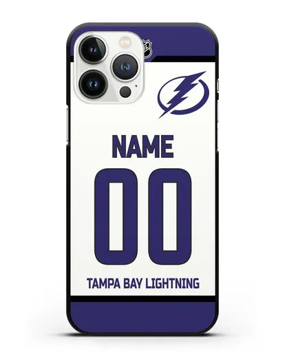 Чехол ХК Тампа-Бэй Лайтнинг с фамилией и номером белая форма силиконовый для iPhone 13 Pro Max