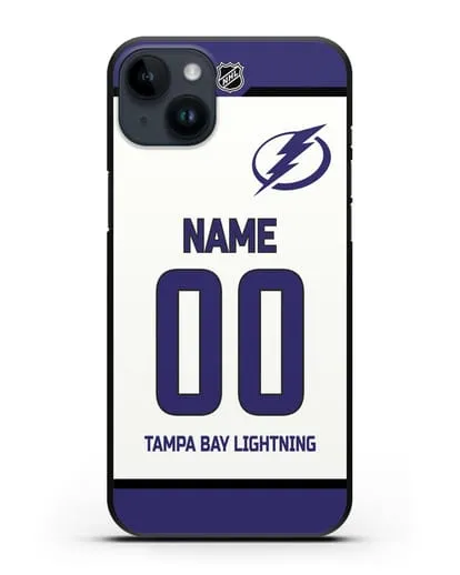 Чехол ХК Тампа-Бэй Лайтнинг с фамилией и номером белая форма силиконовый для iPhone 14 Plus