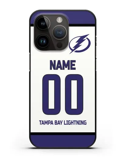 Чехол ХК Тампа-Бэй Лайтнинг с фамилией и номером белая форма силиконовый для iPhone 14 Pro