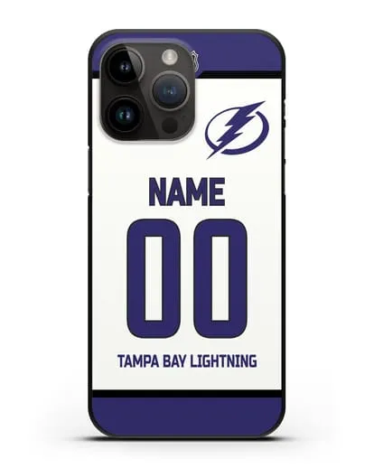 Чехол ХК Тампа-Бэй Лайтнинг с фамилией и номером белая форма силиконовый для iPhone 14 Pro Max
