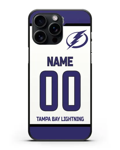 Чехол ХК Тампа-Бэй Лайтнинг с фамилией и номером белая форма силиконовый для iPhone 15 Pro Max