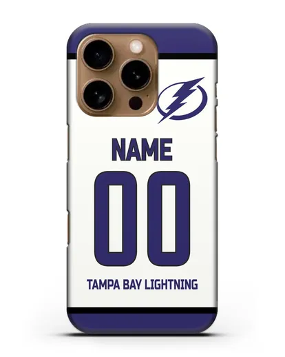 Чехол ХК Тампа-Бэй Лайтнинг с фамилией и номером белая форма силиконовый для iPhone 16 Pro