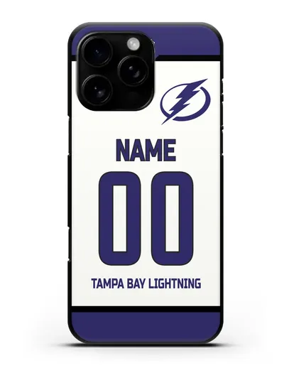 Чехол ХК Тампа-Бэй Лайтнинг с фамилией и номером белая форма силиконовый для iPhone 16 Pro Max